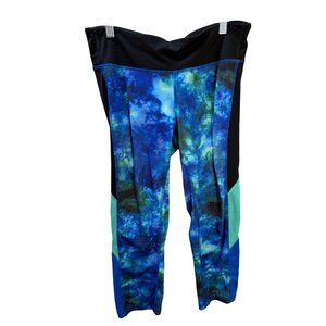 Womens Medium Tie-Dye Capri Leggings Blue & Green Polyester/Spandex Stretch Wais